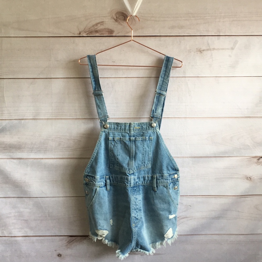 Free People Moonbeam Denim Shortalls - Picture 1 of 8